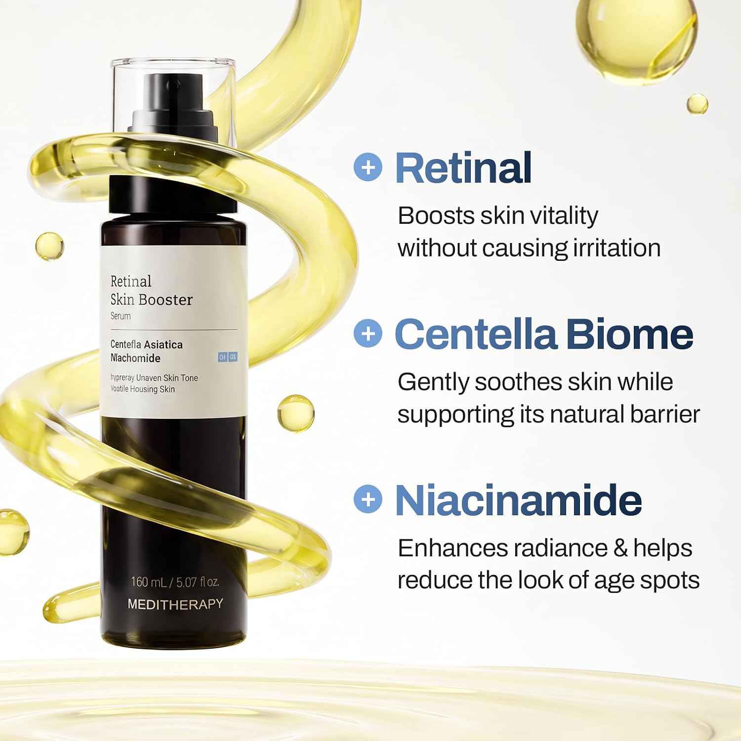 MEDITHERAPY Retinal Skin Booster Serum 5.07 fl oz | Wind-Down Evening Serum for Face, Neck and Legs, Fragrance-Free K-Beauty Retinal Booster