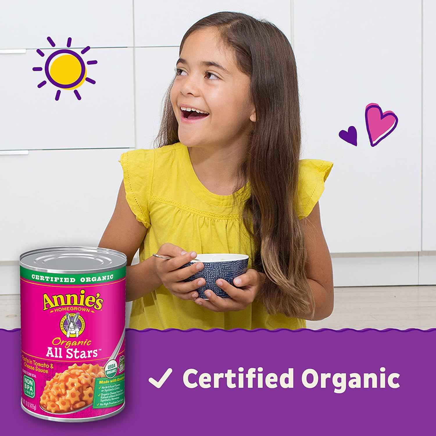 Annie's Organic All Stars Canned Pasta – No-Refrigeration Travel Meal for Road Trip Coolers, 15 oz Organic Star Pasta