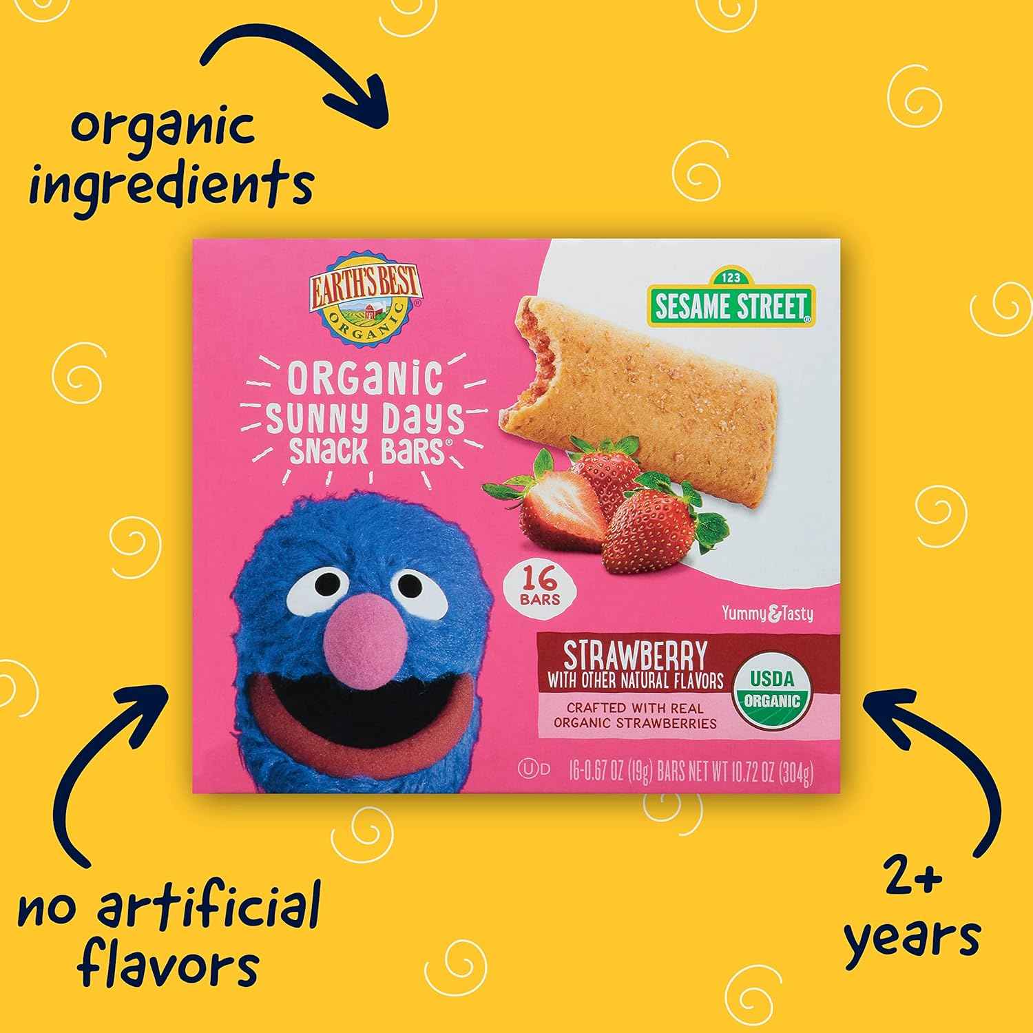 Earth's Best Organic Sunny Days Bars – Portable Organic Snack Solution for Packed Daycare Lunches and School Cubbies, 10.72 oz Box