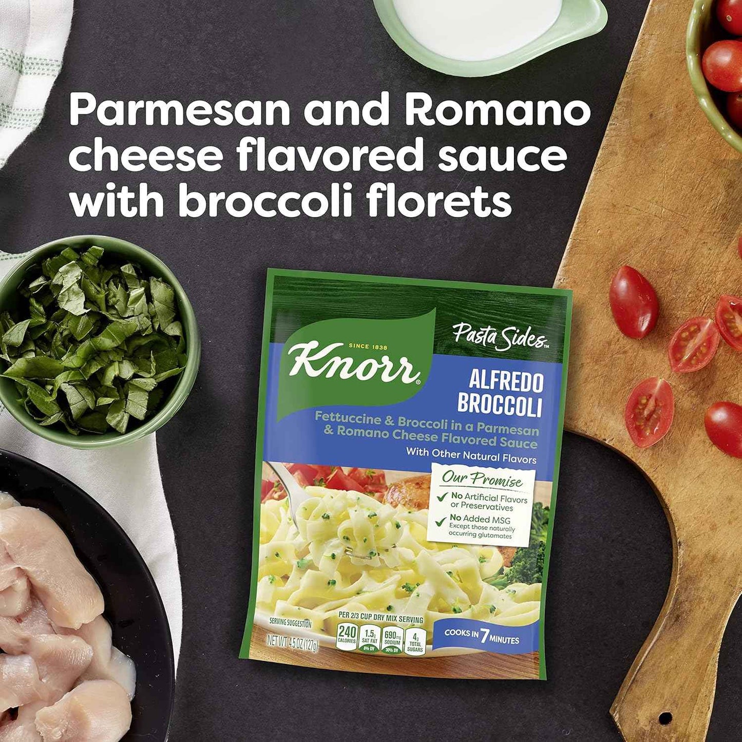 Knorr Pasta Sides Alfredo Broccoli – Quick Desk Lunch for Busy Workdays, 4.5 oz Pouch (Pack of 8)
