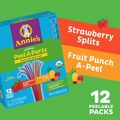 Annie's Organic Fruit Peel-A-Parts — Easter Basket Snack for Kids, Vegan Variety 12 Pack