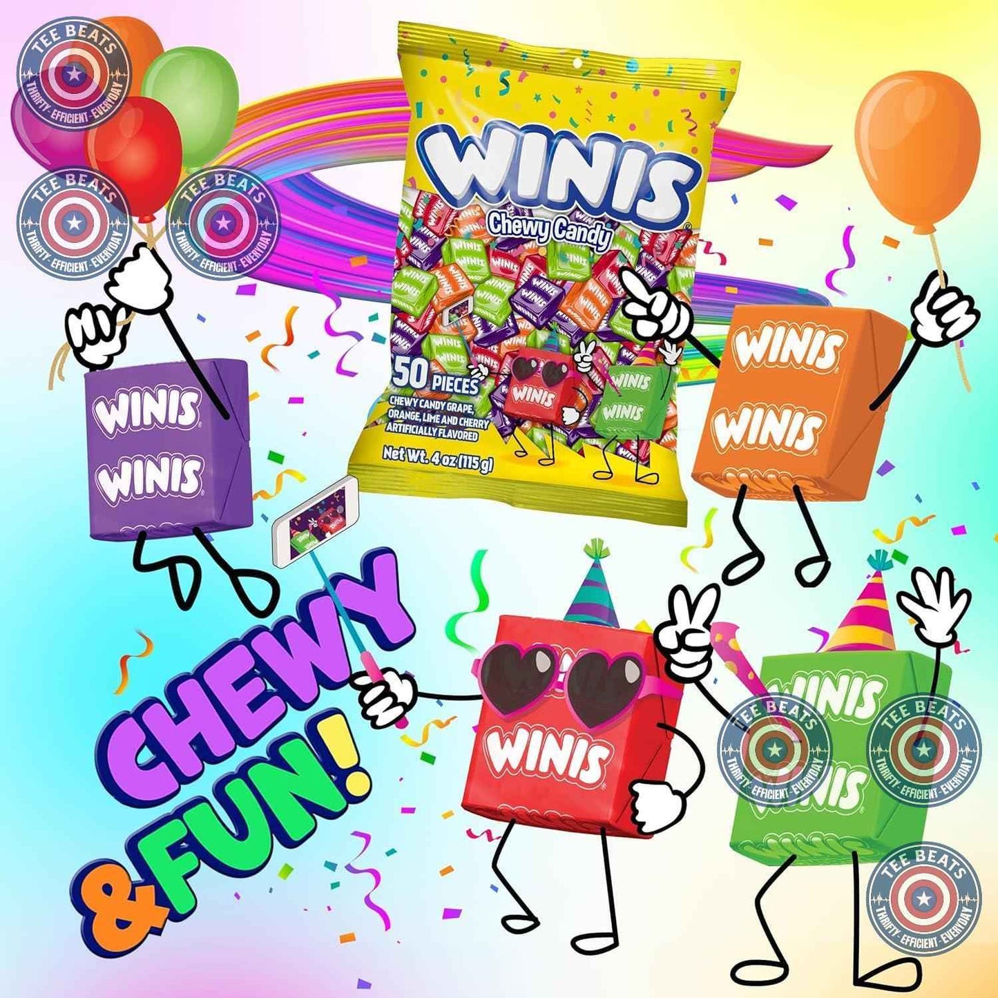 Winis Mexican Taffy Variety Bag – No High Fructose Corn Syrup Assorted Candy Safe for Trunk or Treat Church Events, 50 Individually Wrapped Pieces