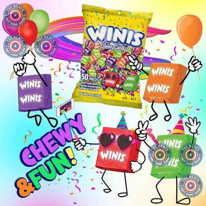 Winis Mexican Taffy Variety Bag – No High Fructose Corn Syrup Assorted Candy Safe for Trunk or Treat Church Events, 50 Individually Wrapped Pieces