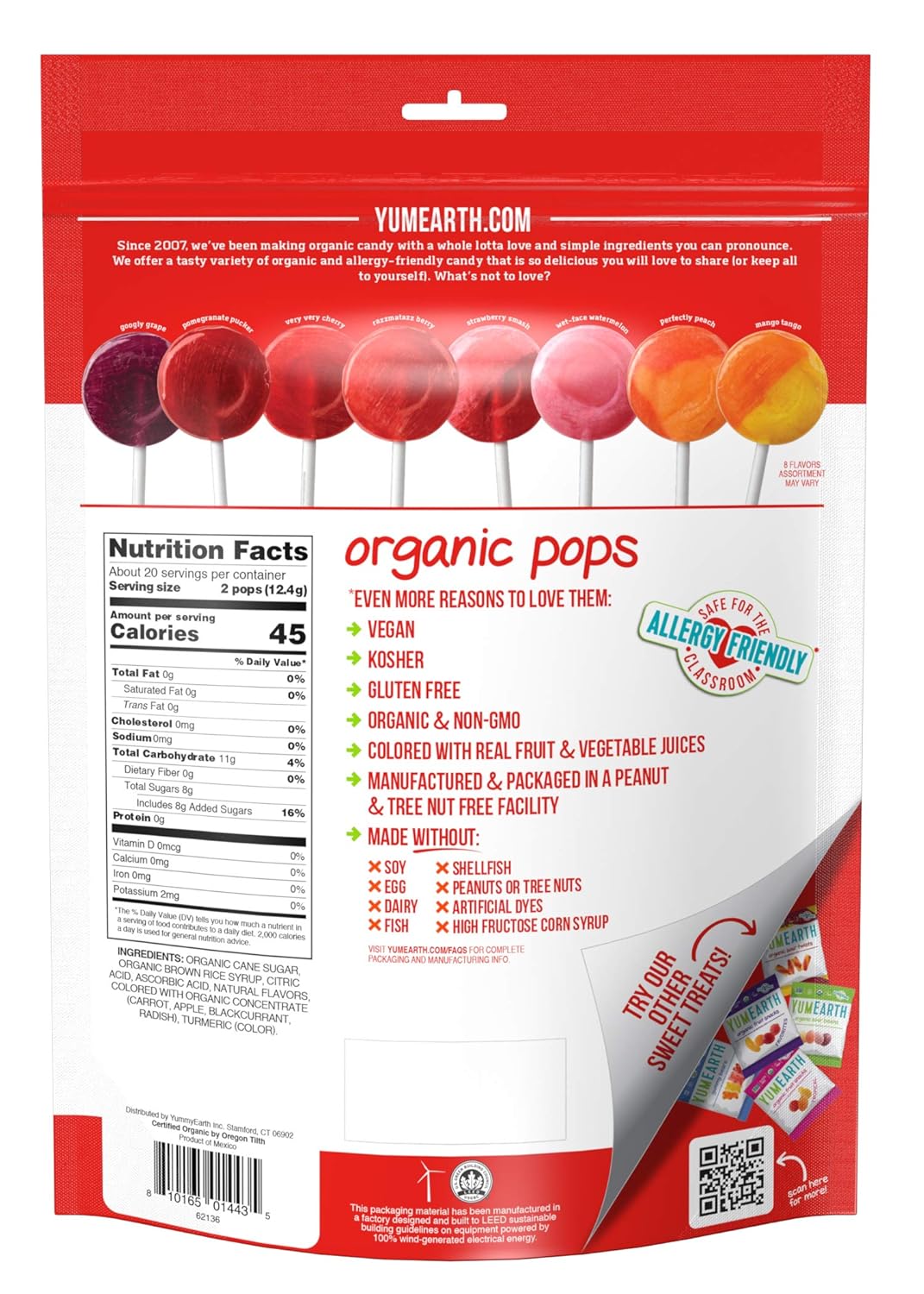 free from the top 8 allergens (peanut, tree nut, dairy, egg, soy, wheat, fish, shellfish)