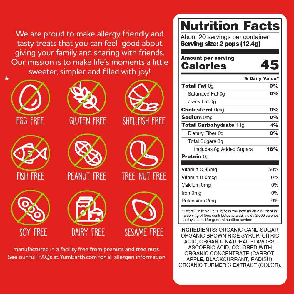 YumEarth Organic Lollipops - Nut Free Lunchbox Surprise Snack for Children, Assorted Fruit Flavors