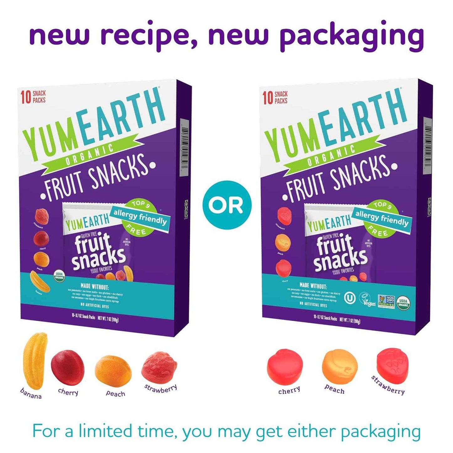 YumEarth Organic Fruit Snacks - Top 8 Allergen Free Snack for Allergy Sensitive Children, 10 Pack of 0.7 oz Pouches