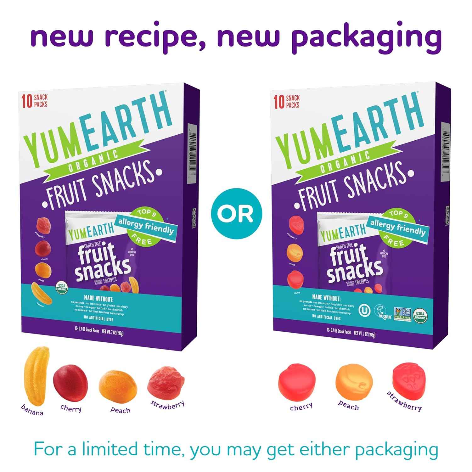 YumEarth Organic Fruit Snacks - Top 8 Allergen Free Snack for Allergy Sensitive Children, 10 Pack of 0.7 oz Pouches