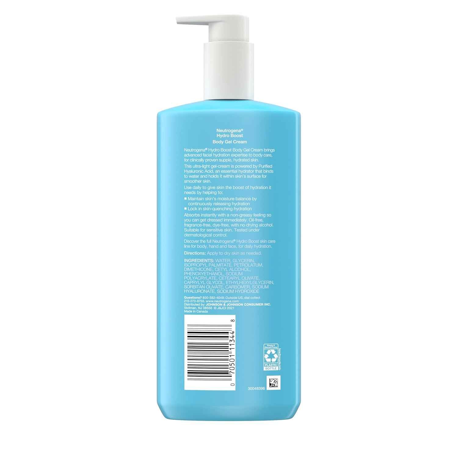 Neutrogena Hydro Boost Body Gel Cream – Fragrance-Free Post-Shower Hydration Ritual for Sensitive Skin