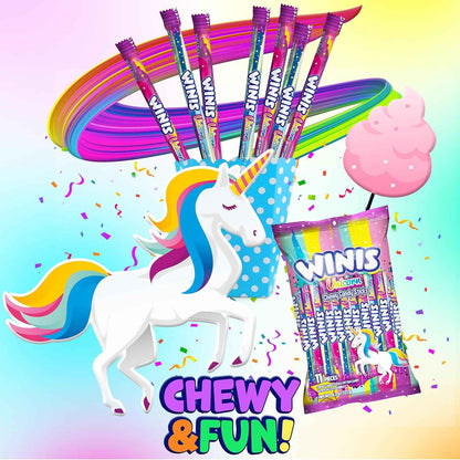 Winis Unicorn Cotton Candy Chewy Taffy Swirls – Non-Melting Candy for Picnics, Pool Parties, and Summer Road Trips | 4.3 Oz Sharing Bag, 11 Individually Wrapped Sticks