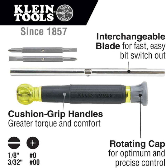 Klein Tools 32581 4-in-1 Electronics Screwdriver – Precision Bit Set for Terminal Block and Service Truck Technicians