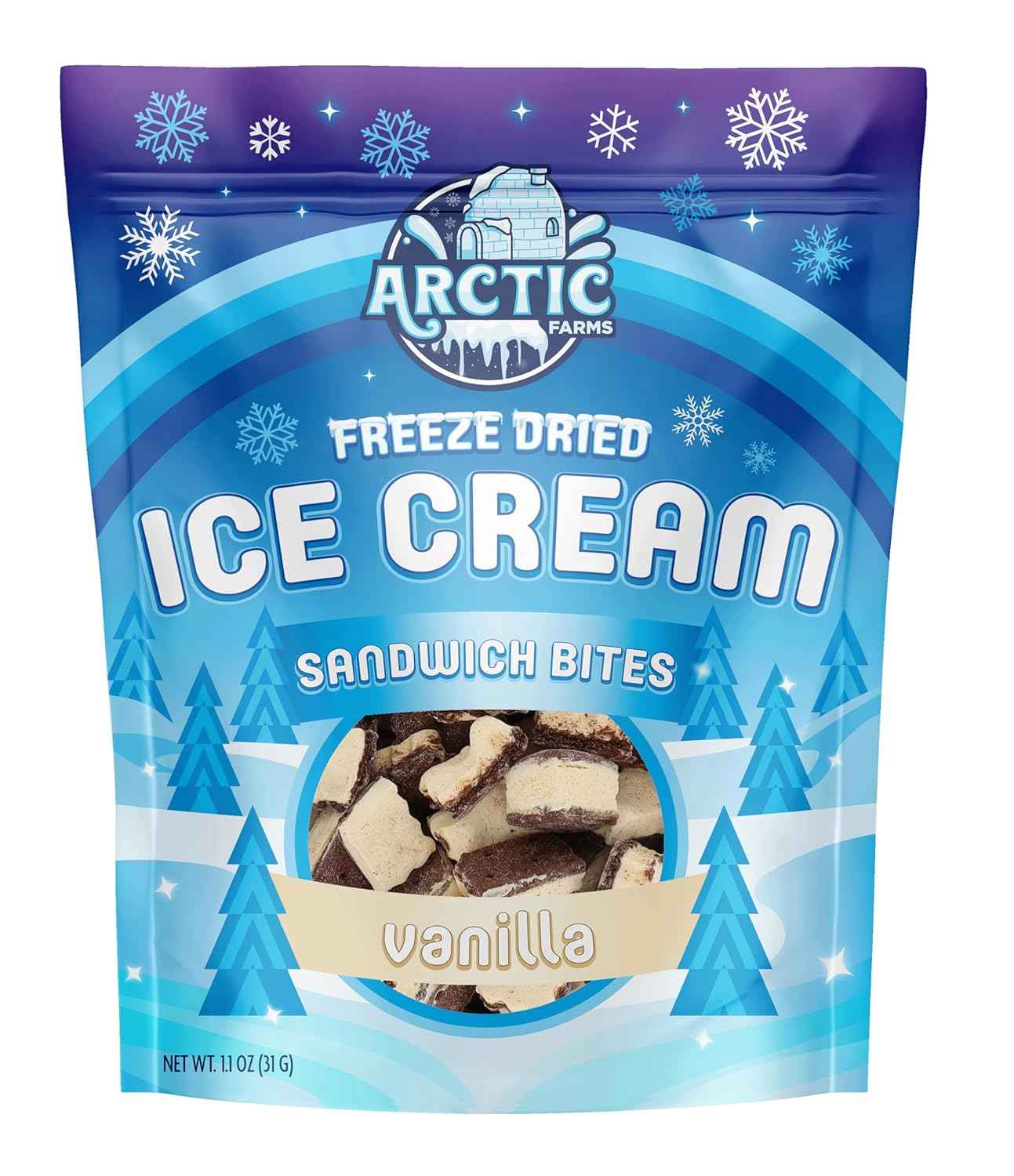 Arctic Farms Freeze Dried Ice Cream Bites - Heat-Resistant Snack for School Lunchboxes, Playdates, and Road Trips, 1.1oz Vanilla