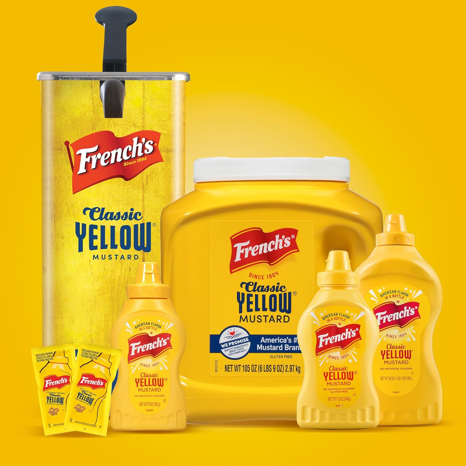 French's Classic Yellow Mustard, 105 oz – Cookout and Tailgate Mustard for Grilling Stations and Patio Condiment Caddies