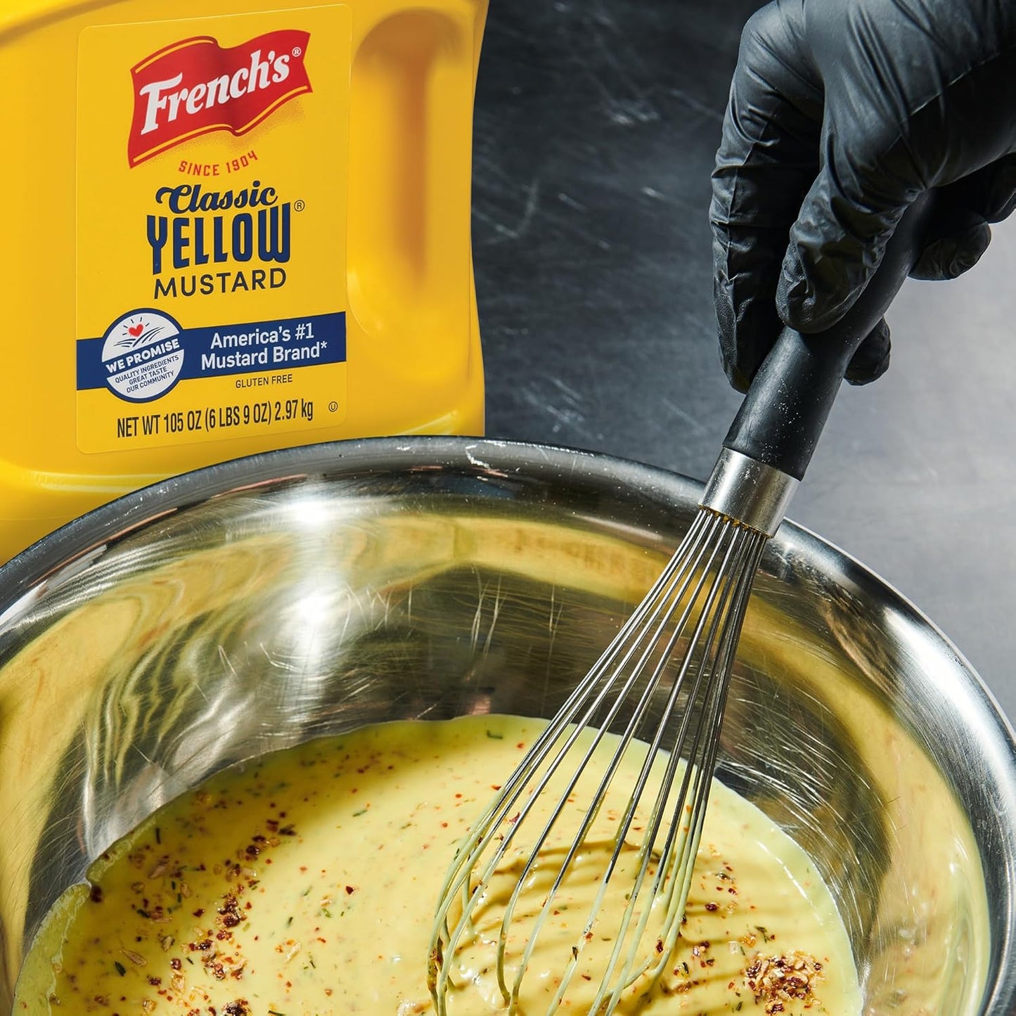 French's Classic Yellow Mustard, 105 oz – Cookout and Tailgate Mustard for Grilling Stations and Patio Condiment Caddies
