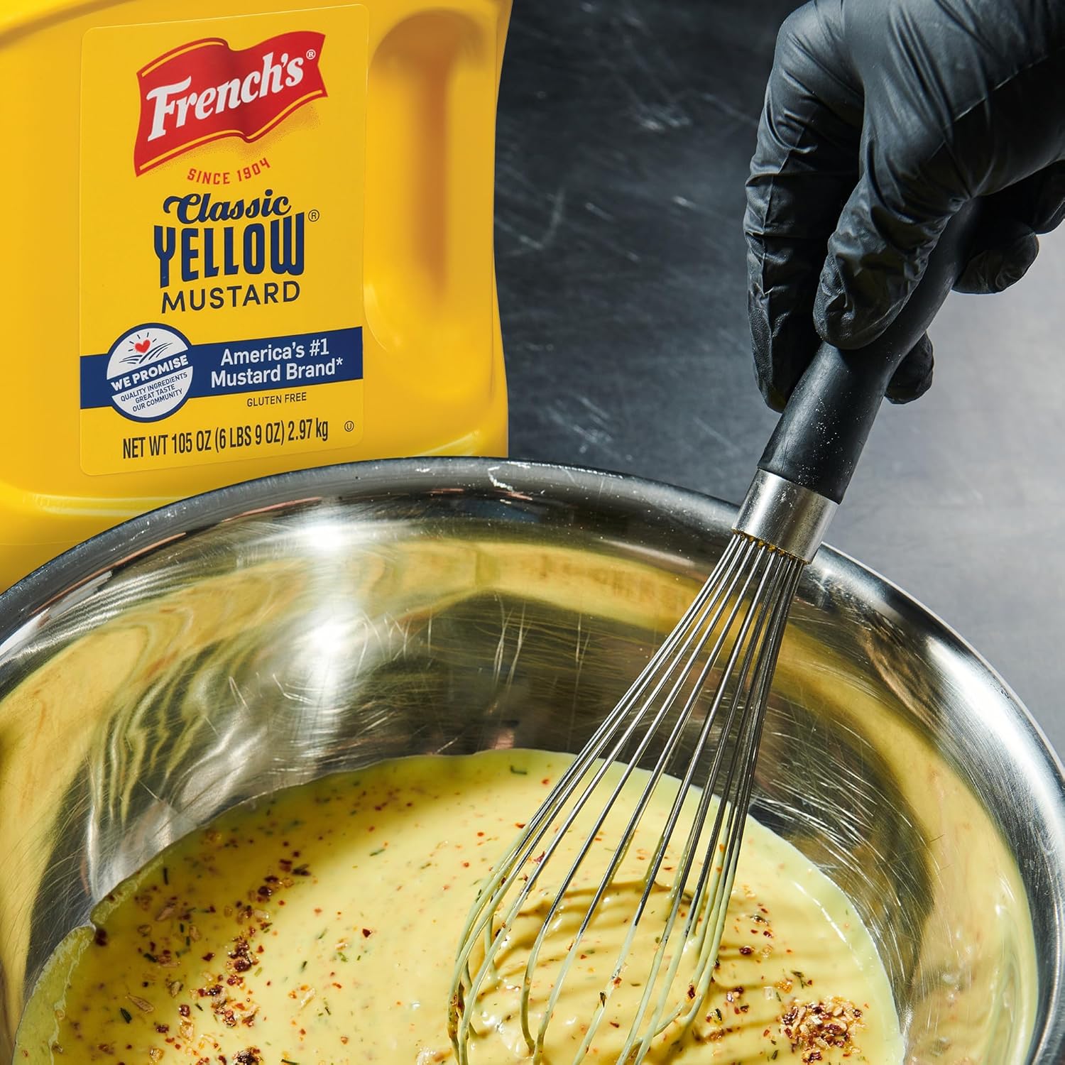French's Classic Yellow Mustard, 105 oz – Cookout and Tailgate Mustard for Grilling Stations and Patio Condiment Caddies