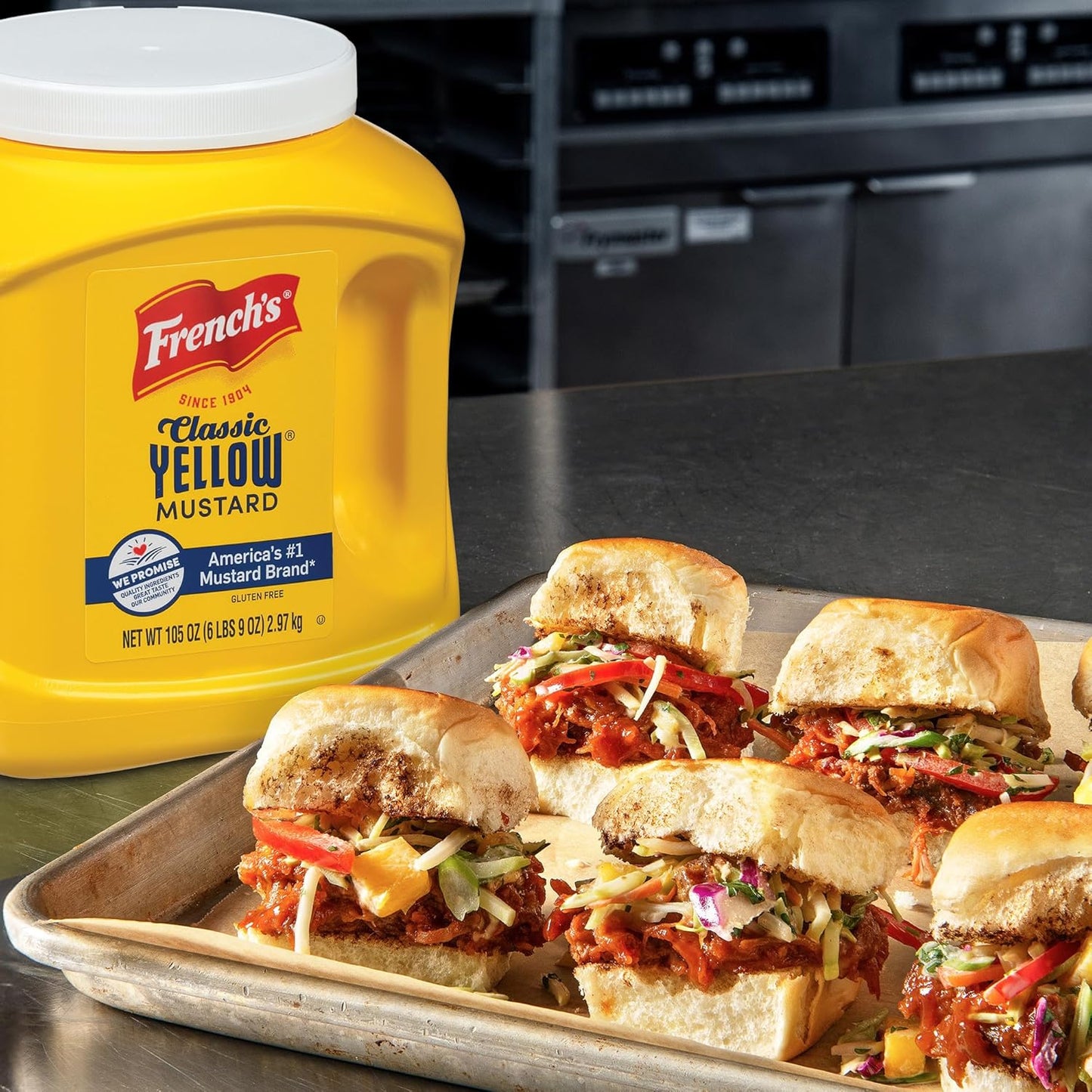 French's Classic Yellow Mustard, 105 oz – Cookout and Tailgate Mustard for Grilling Stations and Patio Condiment Caddies