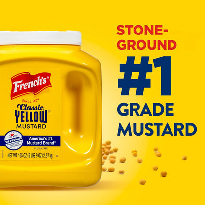 French's Classic Yellow Mustard, 105 oz – Cookout and Tailgate Mustard for Grilling Stations and Patio Condiment Caddies