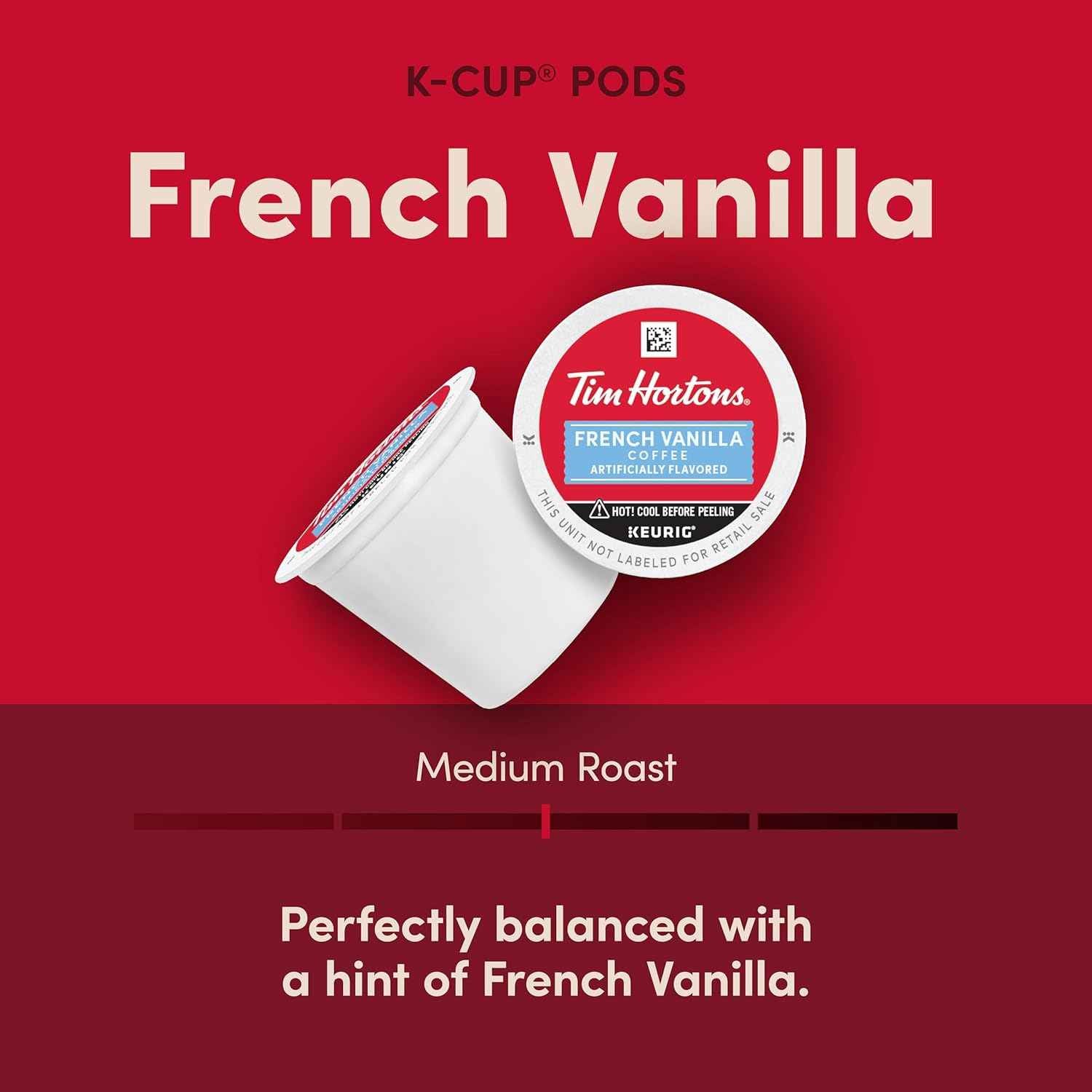 Tim Hortons French Vanilla Coffee, K-Cup Pods for Keurig – Premium 100% Arabica Single-Serve, 12ct Box