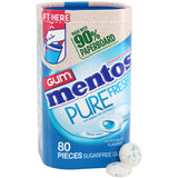 Mentos Pure Fresh Xylitol Chewing Gum for Car Cup Holder and Road Trip Freshness, Fresh Mint 80-Piece Paperboard Bottle
