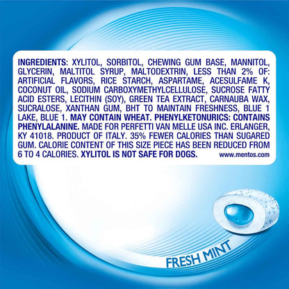 Mentos Pure Fresh Sugar-Free Chewing Gum with Xylitol, Fresh Mint, 120 Piece Bulk Resealable Bag for Desk-Side Focus and Freshness