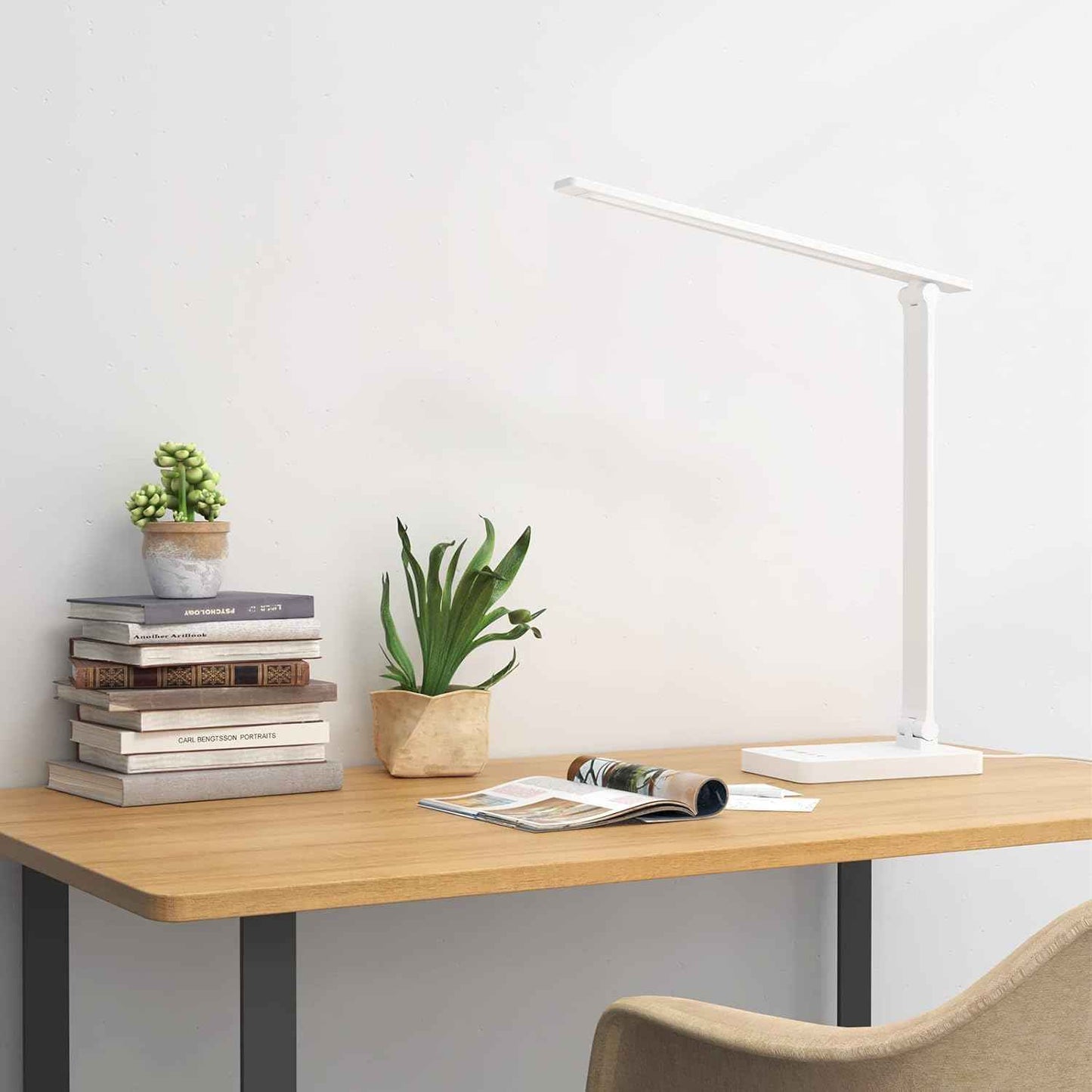 Lepro LED Desk Lamp with USB – Slim Matte White Task Light for Uncluttered Nightstands and Modern Desks