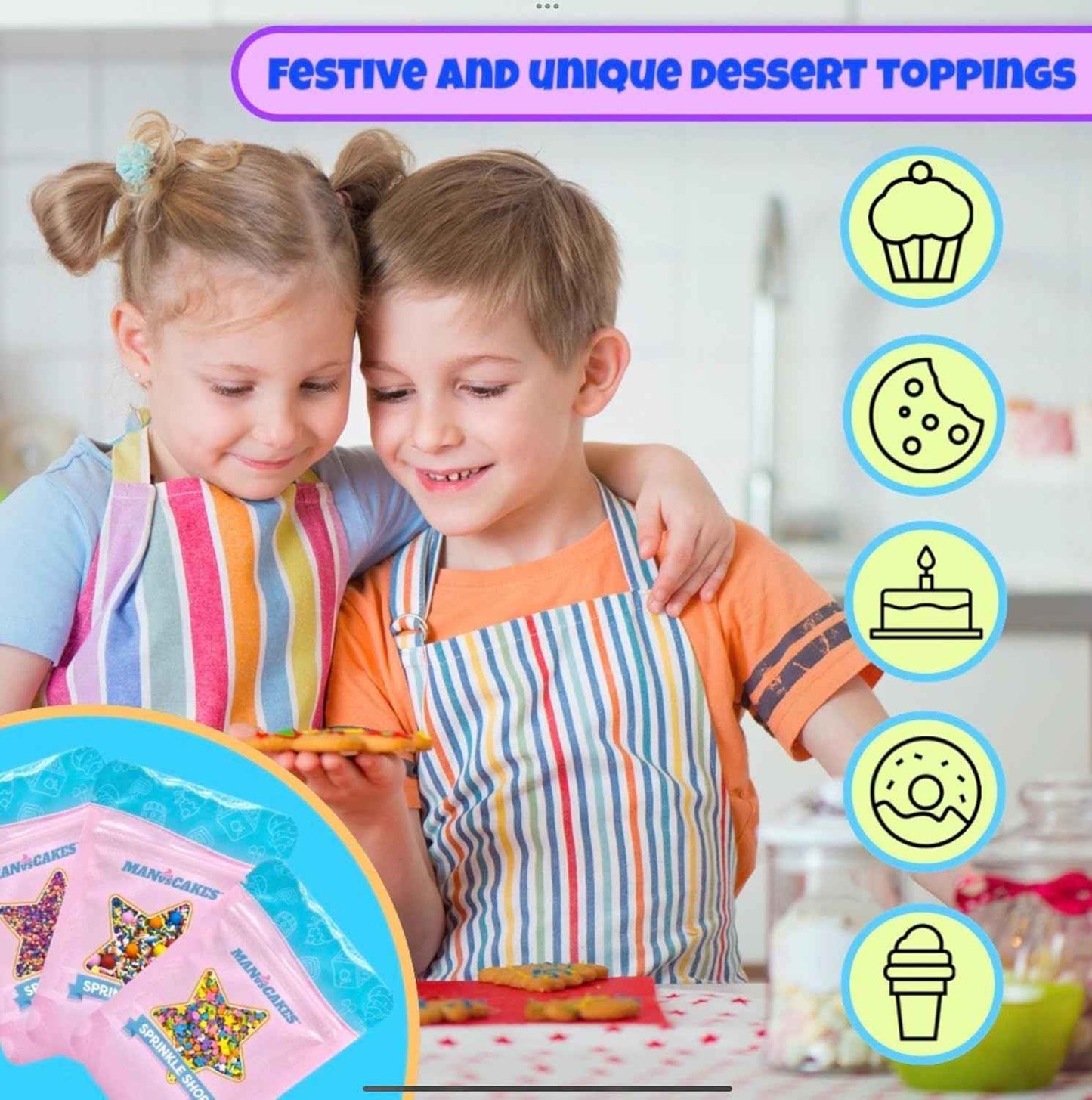 Manvscakes Winter Sprinkle Mix – Kid-Friendly Birthday Party Cake Topping, Pink Purple Blue Snowflake Sprinkles for Cupcakes