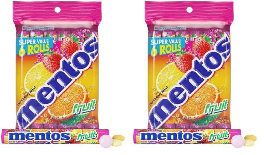 Mentos Chewy Mint Candy Roll – Nostalgic Birthday Gift for Mom, Fruit and Mint Flavor Party Favor Pack of 6