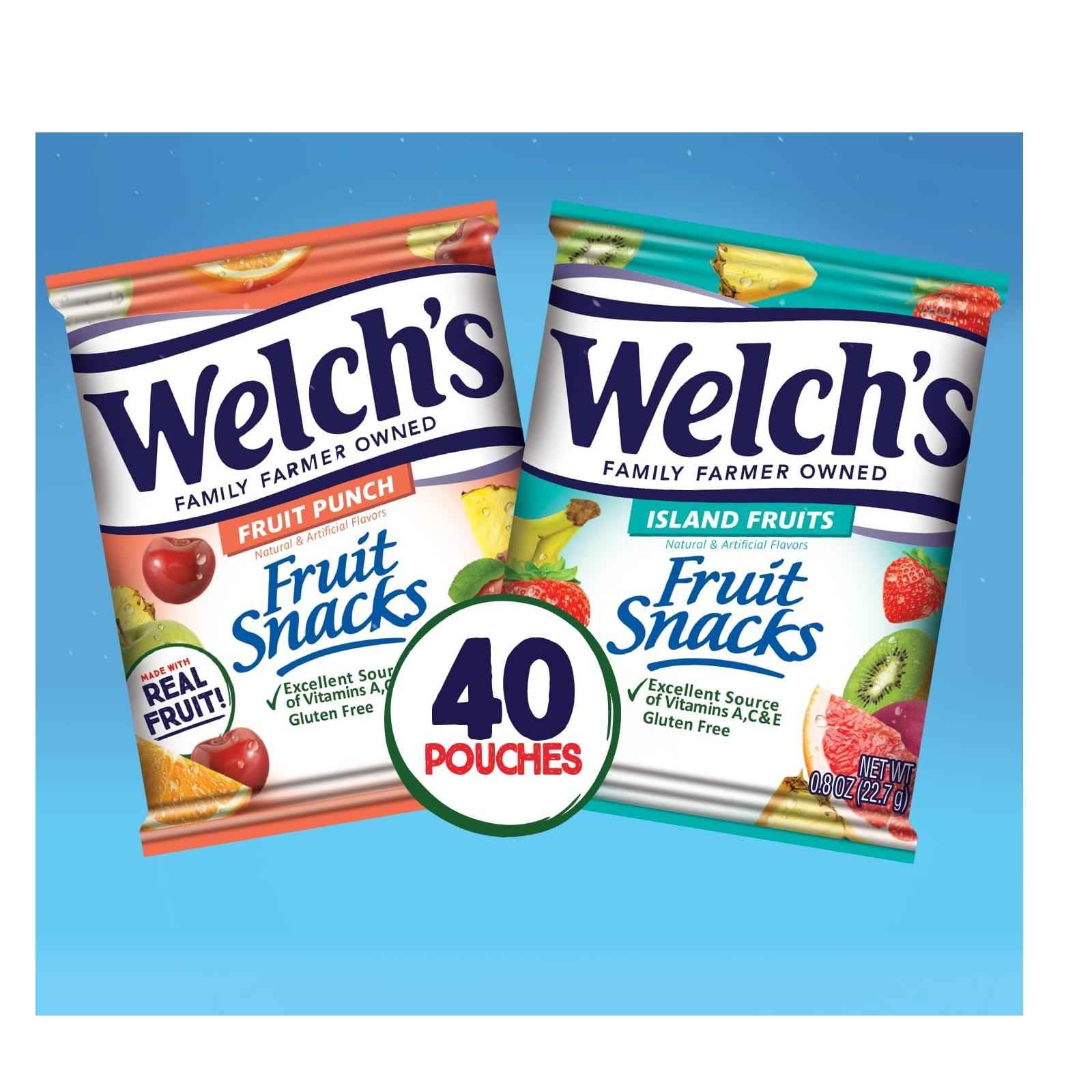 Welch's Fruit Snacks Mixed Berry Sports Sideline Pack – 40 Count 0.8 oz Single-Serve Bags for Gym Bags, Car Cup Holders, and Field Snacks