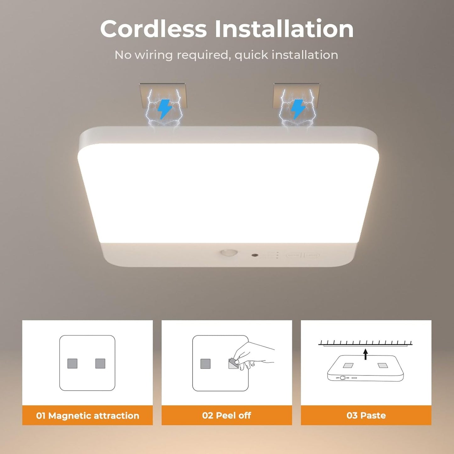 FULEN Cordless Rechargeable Light – Tool-Free Magnetic Mount with Clean White Finish for Clutter Free Ceilings