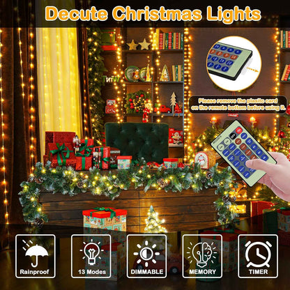 Decute 164ft Christmas String Lights – Thoughtful Birthday Gift for Mom, Green Wire Starry Lights with Timer and Remote