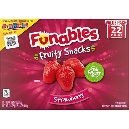 Funables Fruit Snacks for School Lunch & Birthday Goody Bags, Strawberry 22-Count Box