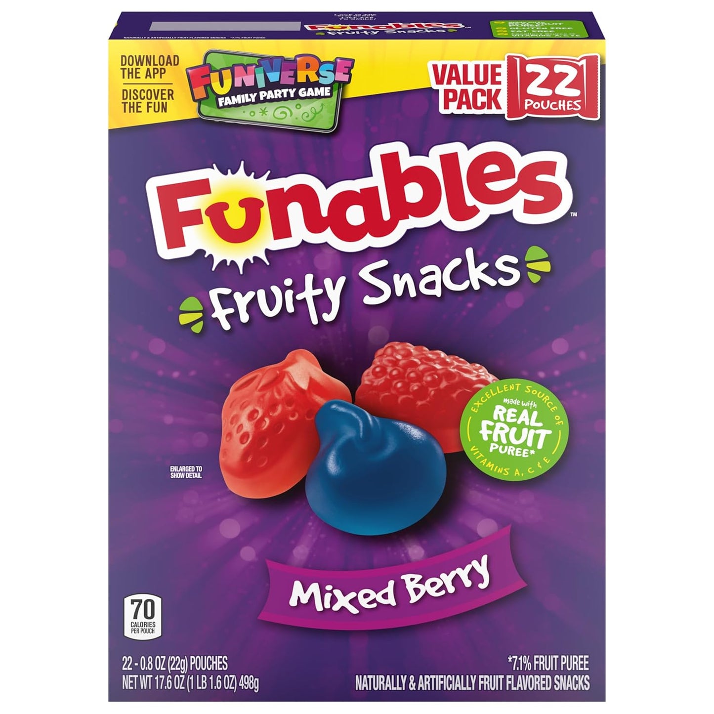 Funables Fruity Snacks Mixed Berry, Grab-and-Go Pouch for School Cafeteria and Study Sessions, 22-Count