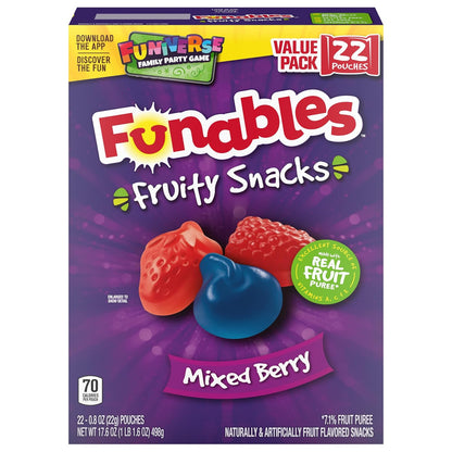 Funables Fruity Snacks Mixed Berry, Grab-and-Go Pouch for School Cafeteria and Study Sessions, 22-Count