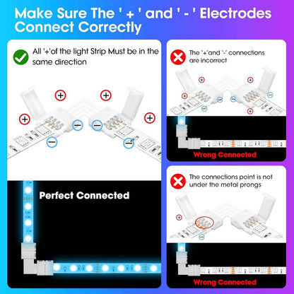MISSOURI 10-Pack L-Shape LED Connectors – Clean Solderless 4-Pin Adapters for Uncluttered RGB Strip Layouts, 10mm SMD Compatible