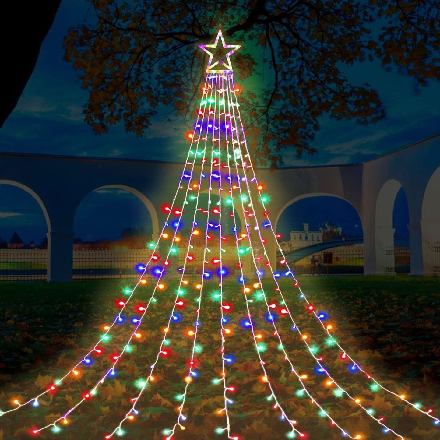 FUNIAO Star Waterfall String Lights Gift Set, 8 Mode 9 Strand LED Lights for Mom, Her and Christmas Gift Exchange