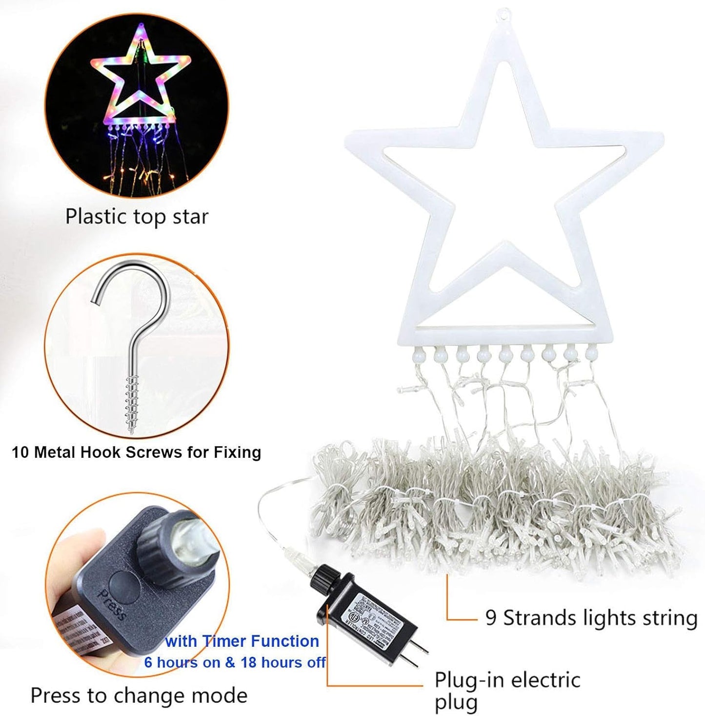 FUNIAO Star Waterfall String Lights Gift Set, 8 Mode 9 Strand LED Lights for Mom, Her and Christmas Gift Exchange