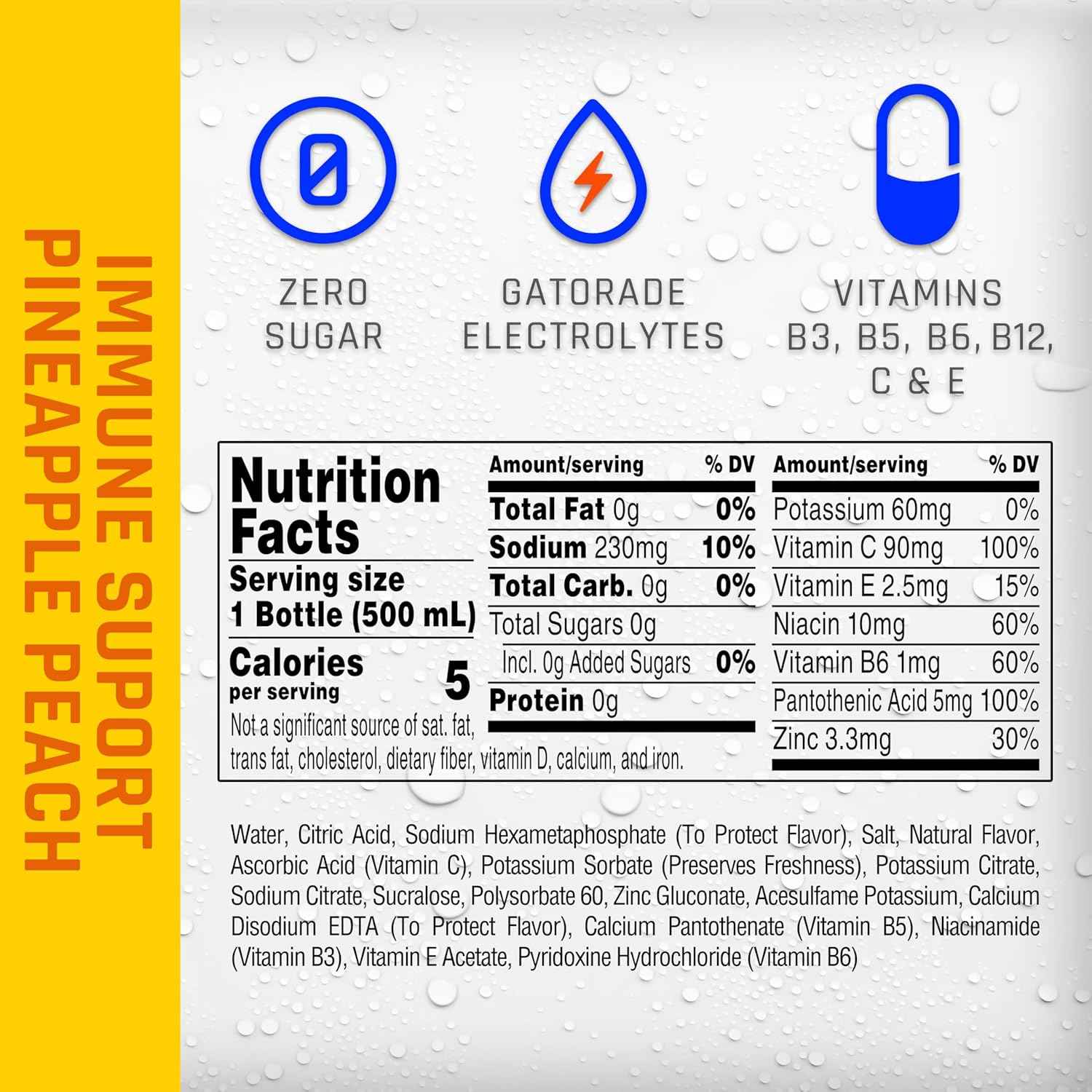 Propel Immune Support Water – Portable Hydration for Camping, Hiking, and Trail Adventures, Pineapple Peach 12 Pack