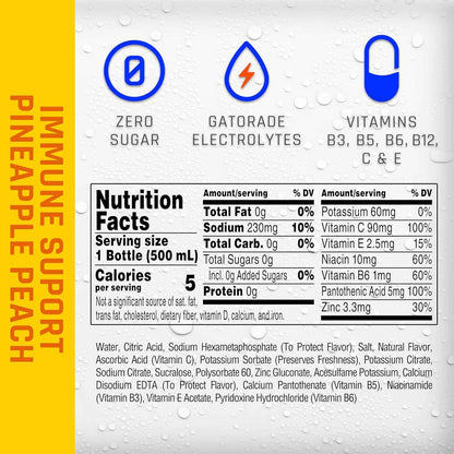 Propel Immune Support Water – Portable Hydration for Camping, Hiking, and Trail Adventures, Pineapple Peach 12 Pack
