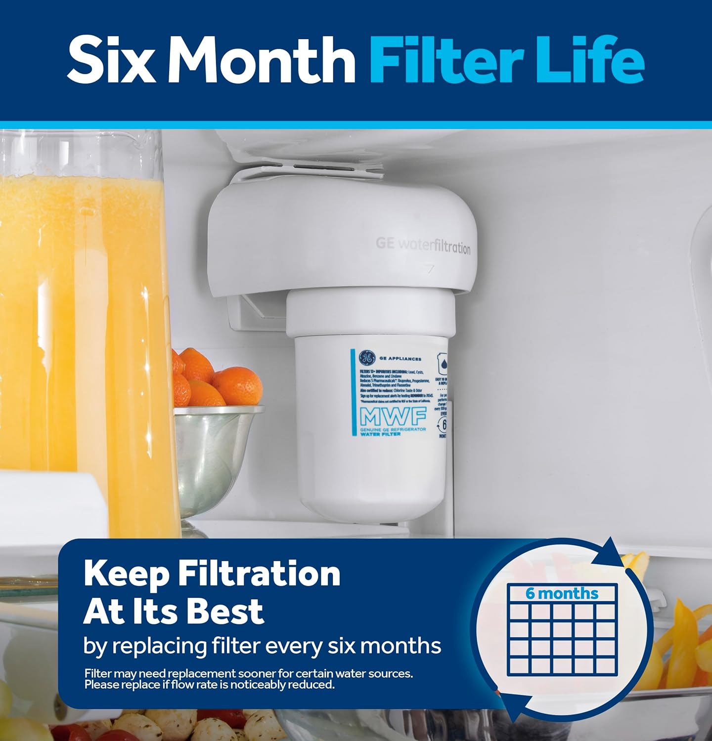 GE MWF Refrigerator Water Filter – Family Friendly Filter for Kitchens with Children, Removes Lead and Microplastics