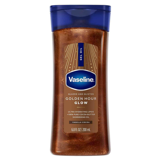 Vaseline Glazed and Glisten Golden Hour Body Gel Oil – Portable Golden Glow for Beach Days, Poolside Lounging, and Resort Trips
