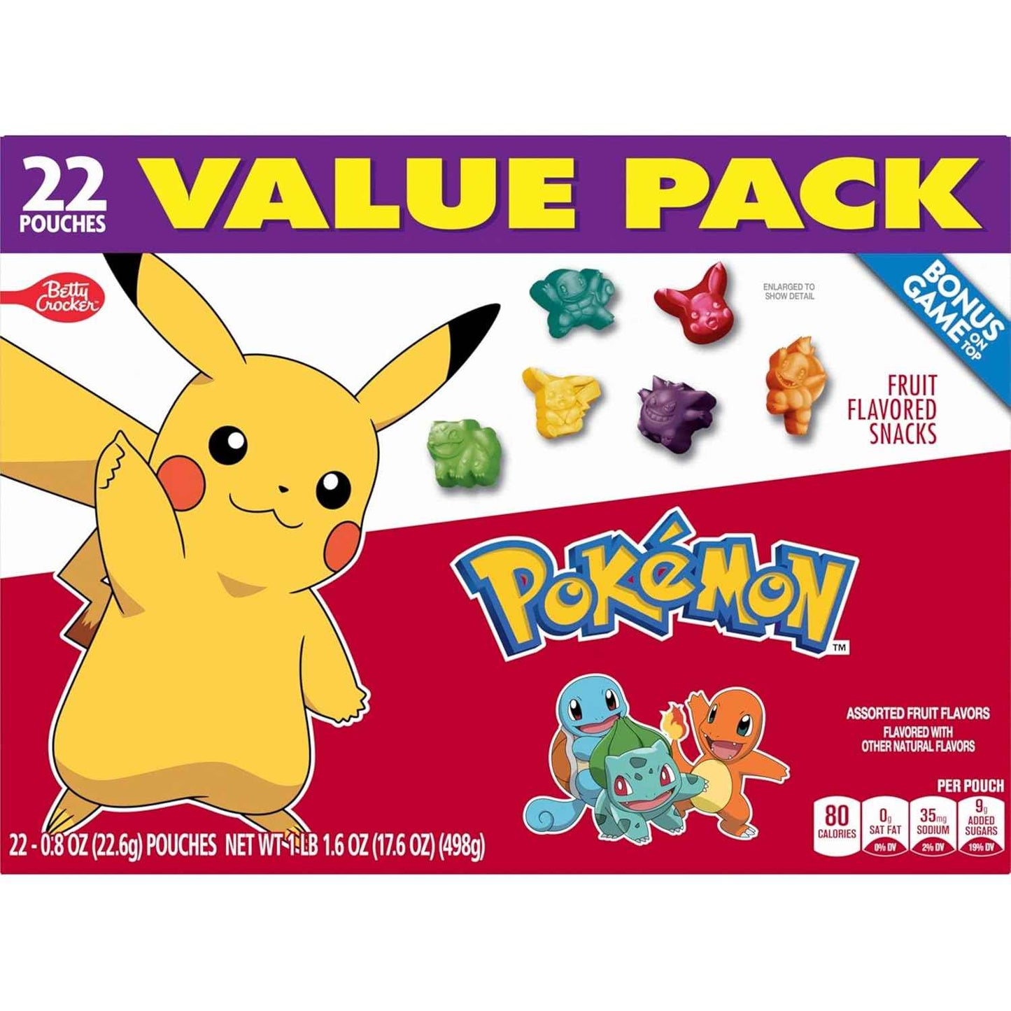 Pokemon Fruit Flavored Snacks, Chewy Lunchbox Treat Pouches for Kids' School Lunches, Gluten Free Value Pack, 17.6 oz, 22 Pouches