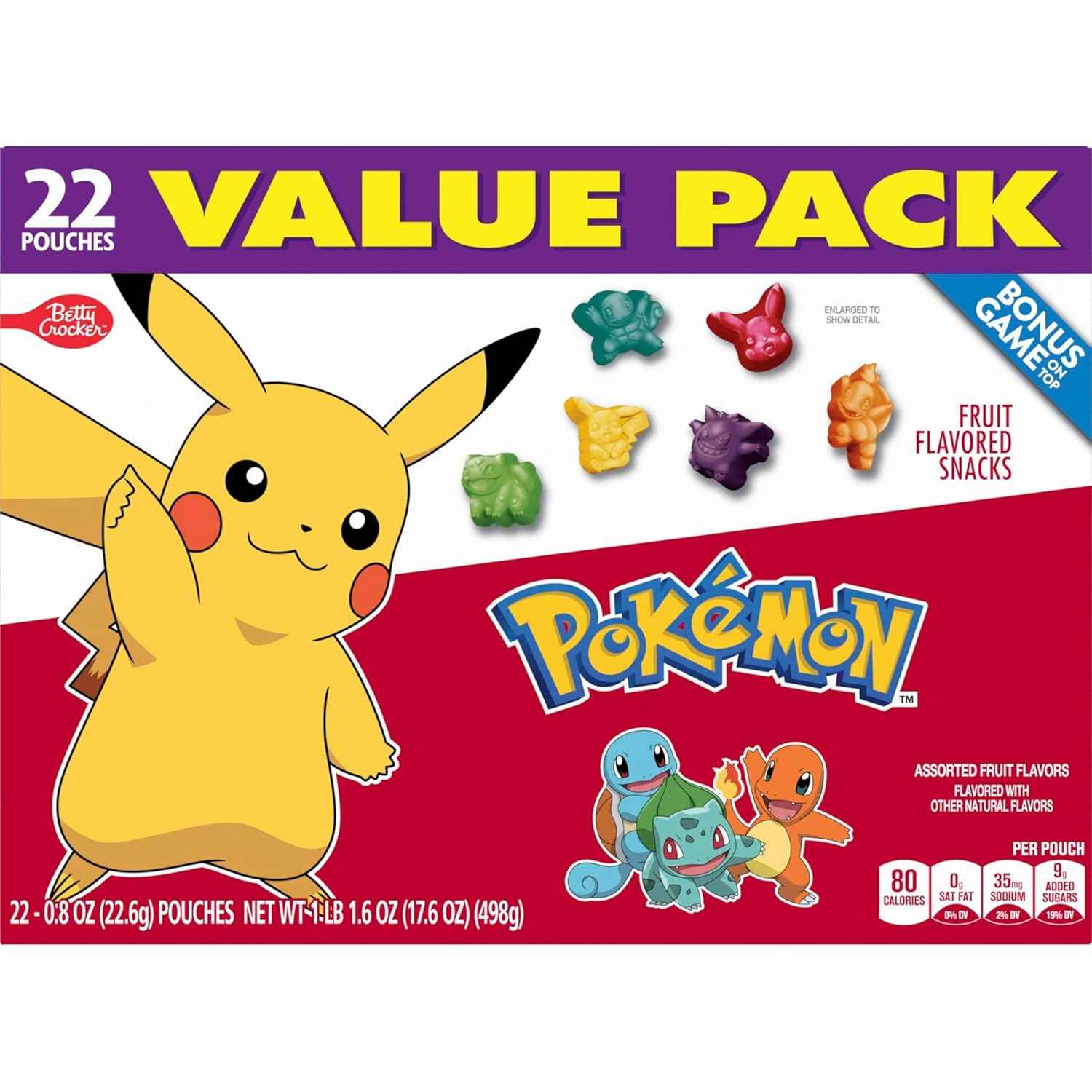 Pokemon Fruit Flavored Snacks, Chewy Lunchbox Treat Pouches for Kids' School Lunches, Gluten Free Value Pack, 17.6 oz, 22 Pouches