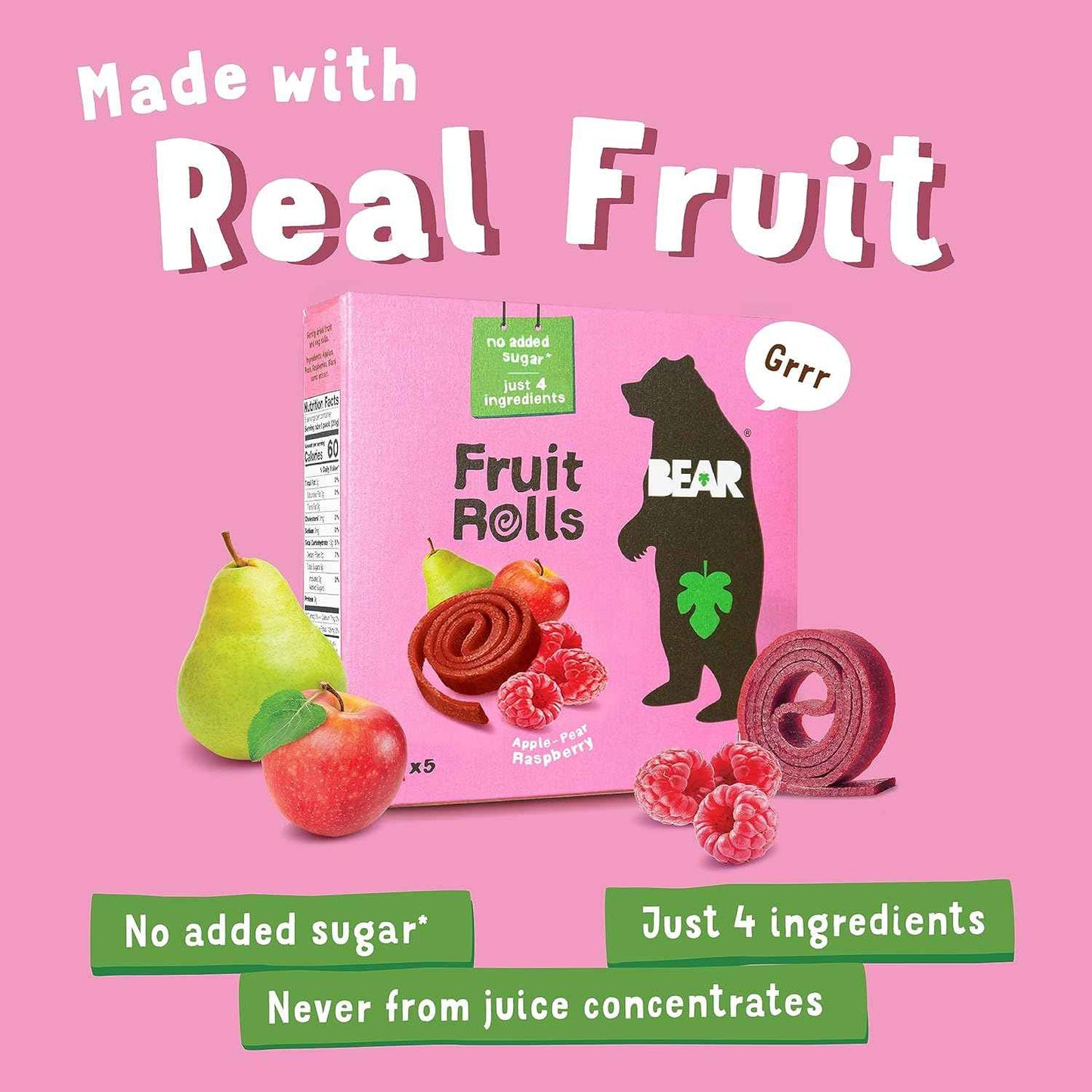 Bear Yoyo Fruit Rolls Raspberry – Simple Ingredient Snack for Minimalist Pantries