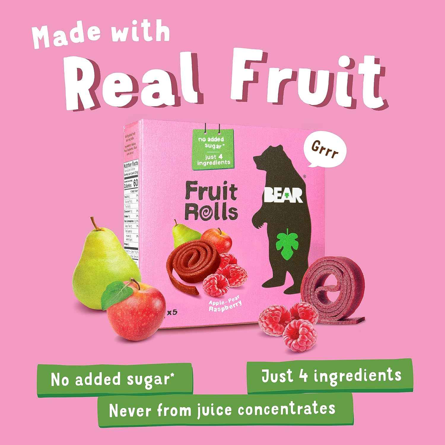 Bear Yoyo Fruit Rolls Raspberry – Simple Ingredient Snack for Minimalist Pantries