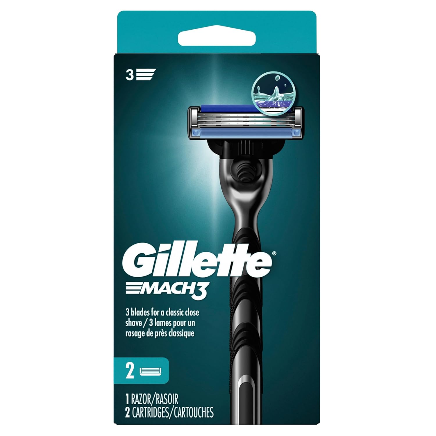 Gillette Mach3 Razor for Men – Practical Birthday Gift for Dad, Stainless Steel Handle with 2 Blade Refills
