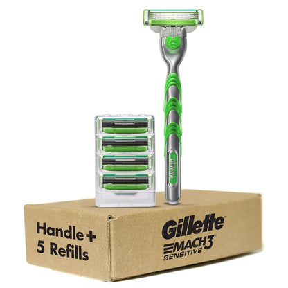 Gillette Mach3 Sensitive Razor – Daily Comfort Shave for Sensitive Skin, Soothing Gel Strip for Calmer Mornings