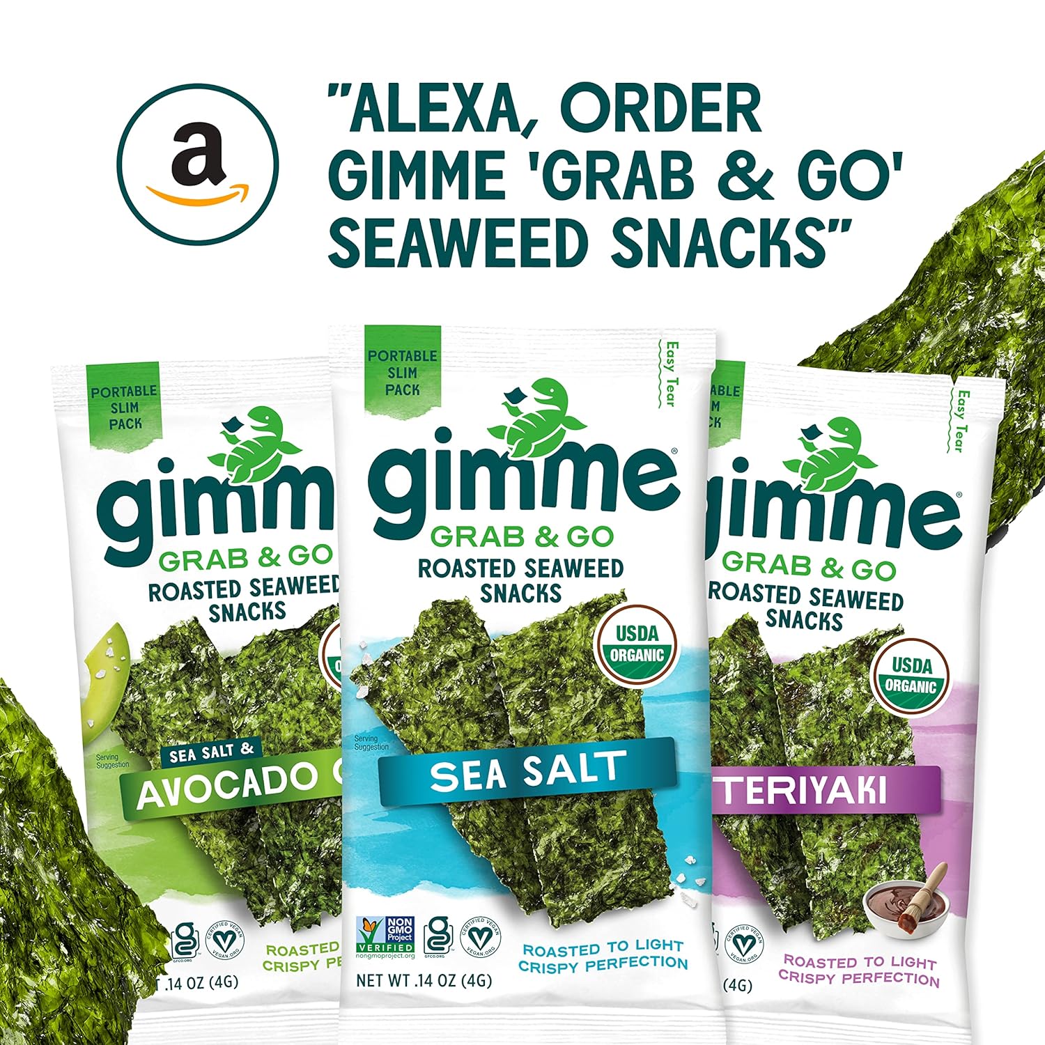 Gimme Seaweed Roasted Seaweed Snacks Clean Label Pantry Staple Simple Ingredients Organic 5 Count
