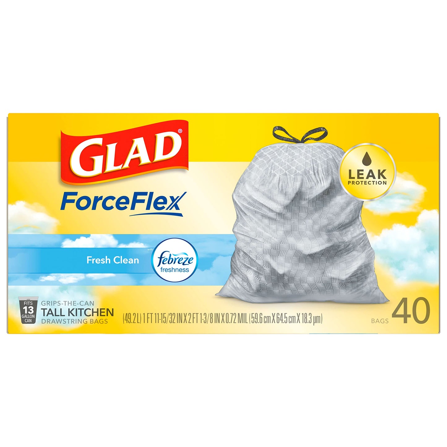 Glad OdorShield Trash Bags 13 Gallon Tall – Calming Febreze Fresh Clean Scent for Self-Care Kitchens, 80 Count Drawstring