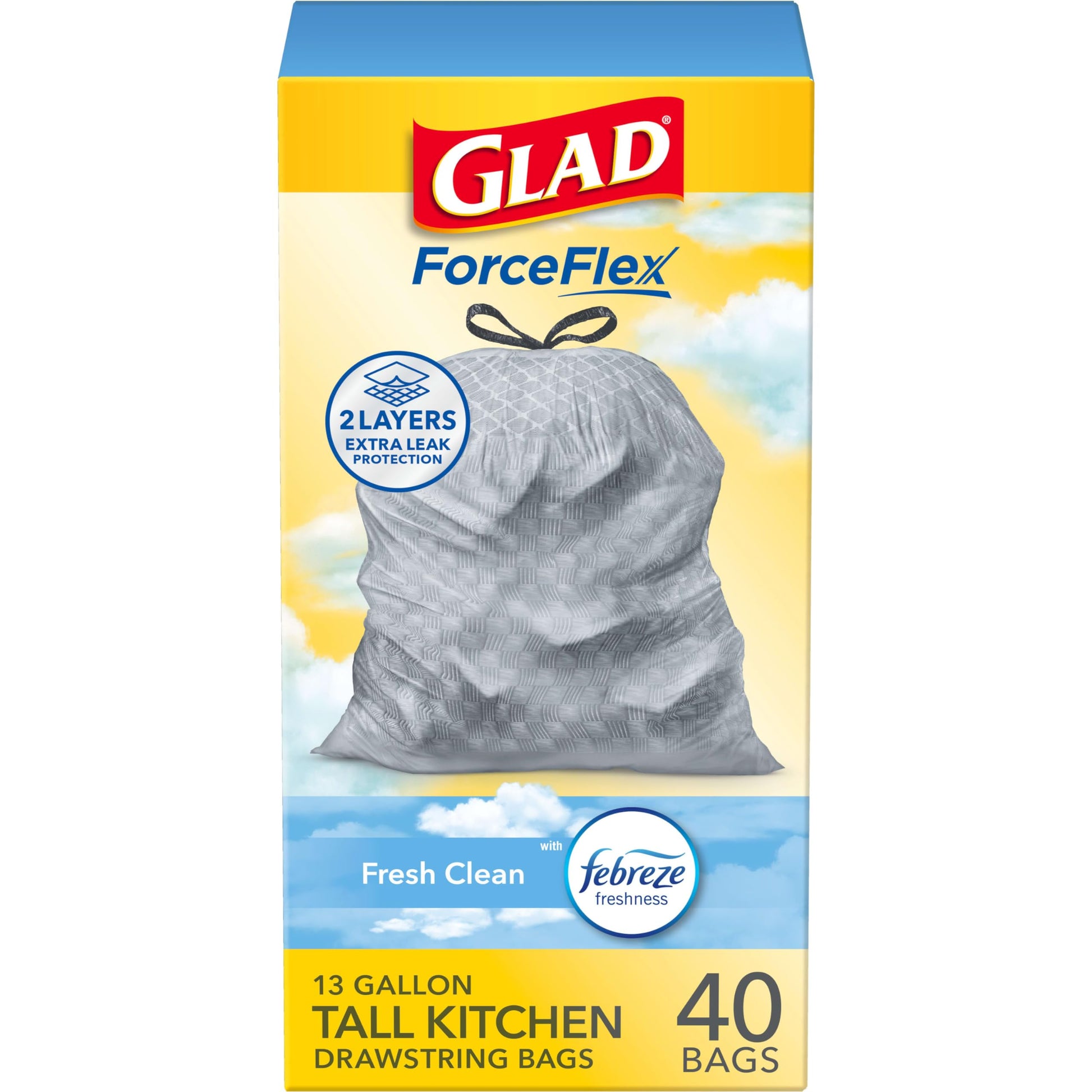 Glad OdorShield Trash Bags 13 Gallon Tall – Calming Febreze Fresh Clean Scent for Self-Care Kitchens, 80 Count Drawstring