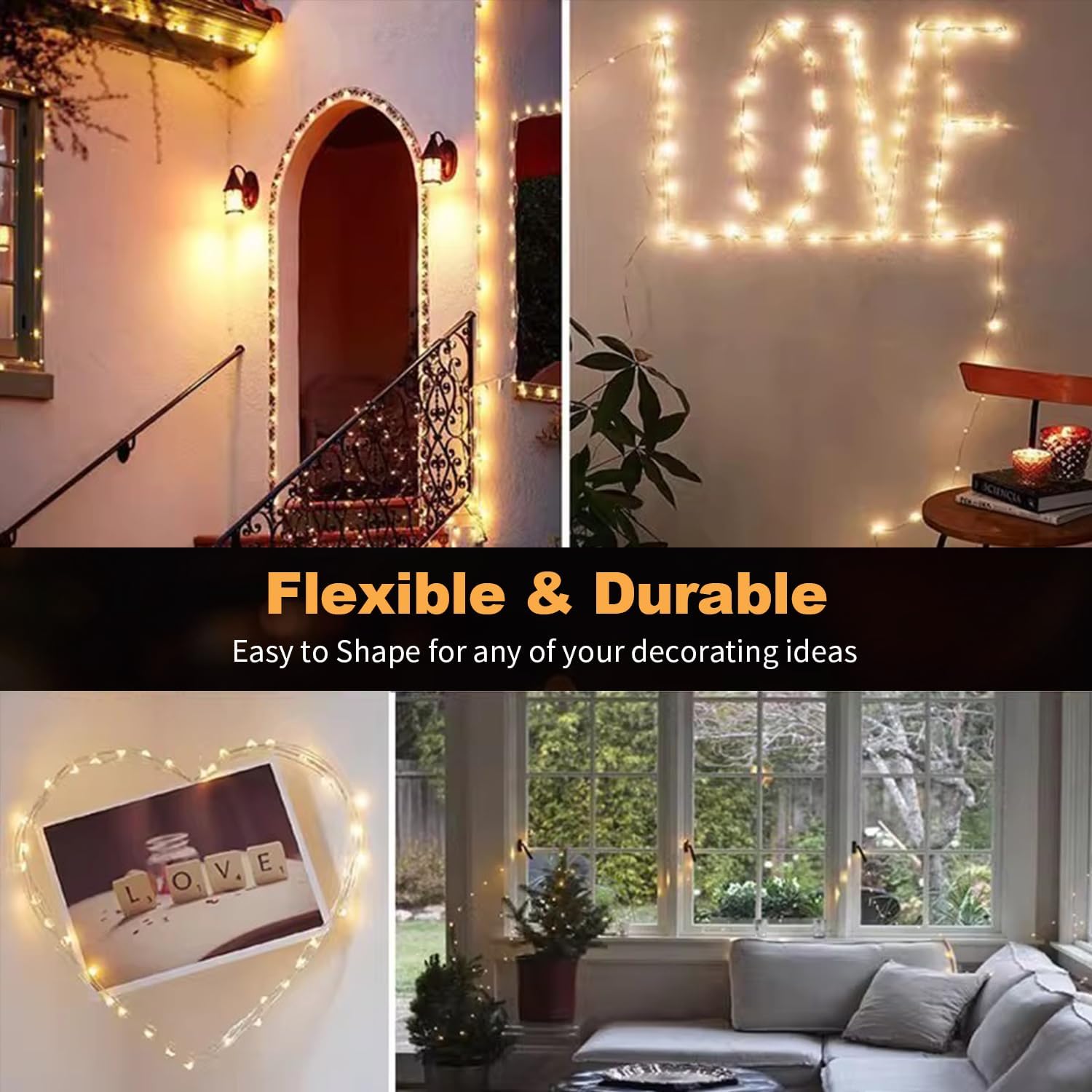 GlowNook LED Fairy Lights – Cozy Bedroom Decor, 7ft Silver Wire String with Warm White Glow