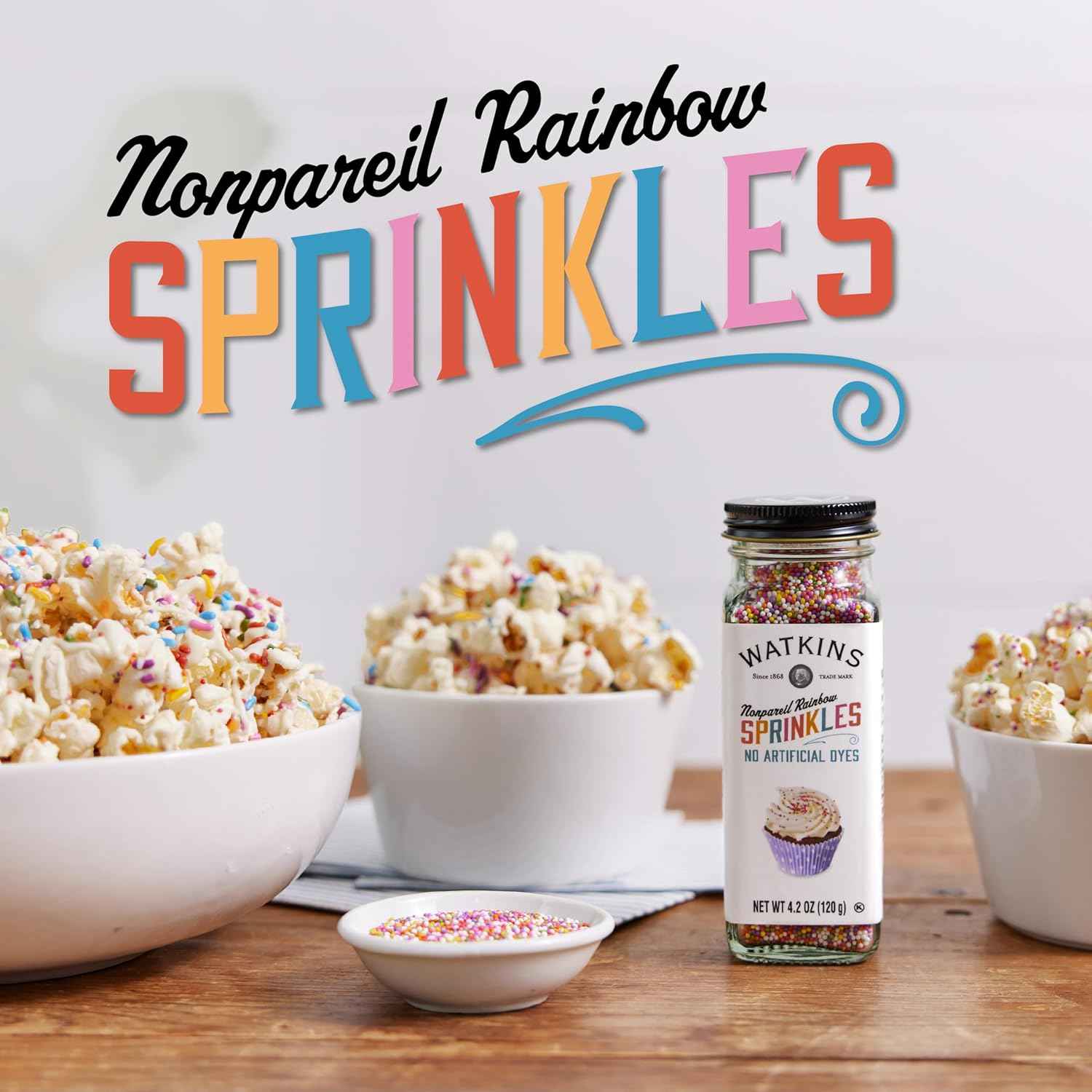 Watkins Gourmet Rainbow Nonpareils Sprinkles – Thoughtful Gift Jar for Home Bakers Hosting Holiday and Passover Dessert Tables